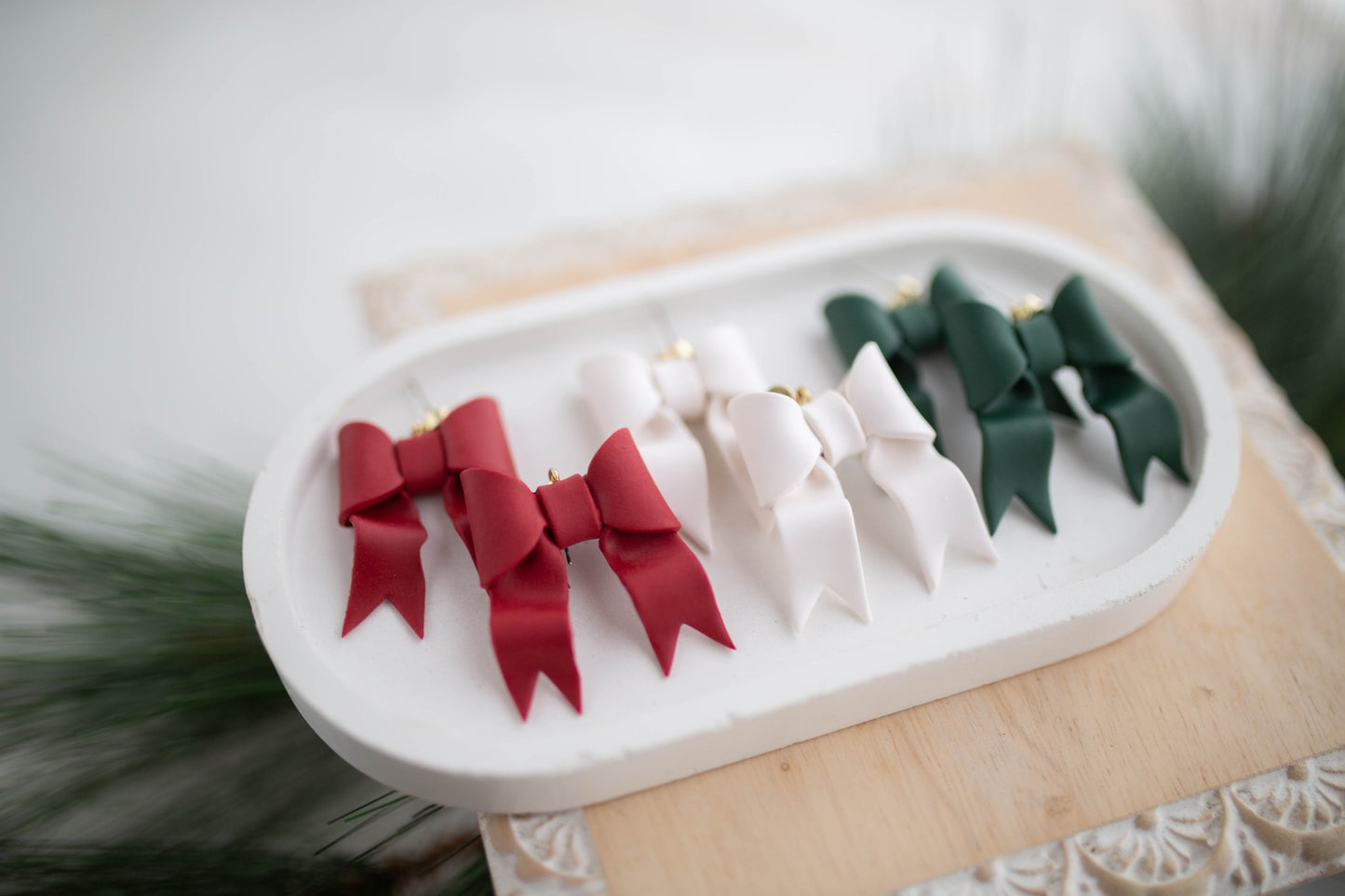 Clay Earrings | Festive Ribbon Dangles | Jingle+Joy Collection