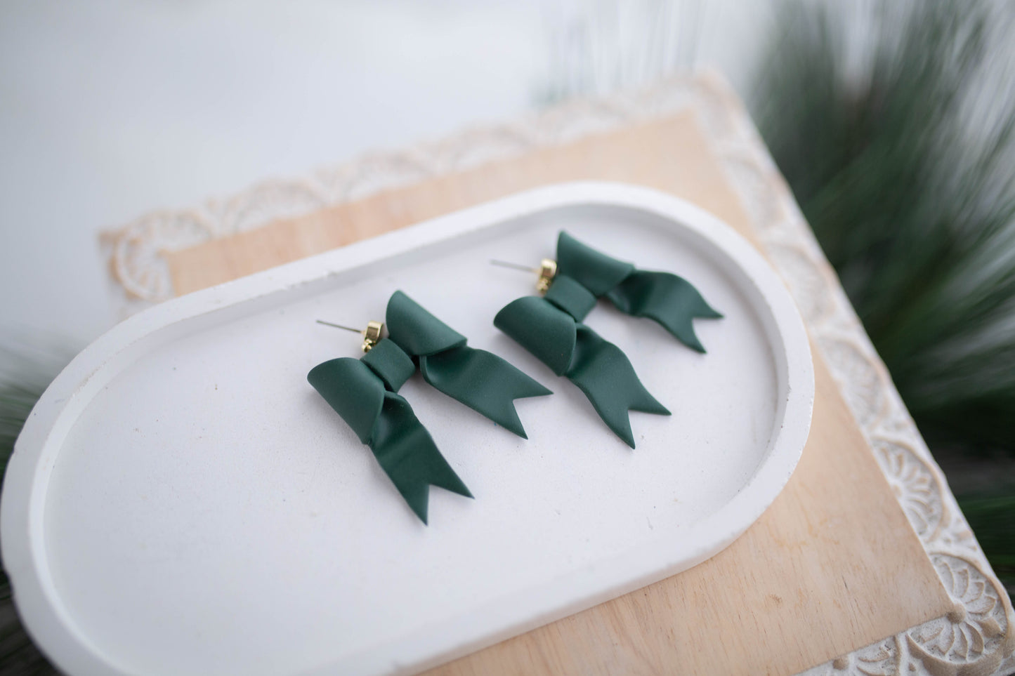 Clay Earrings | Festive Ribbon Dangles | Jingle+Joy Collection