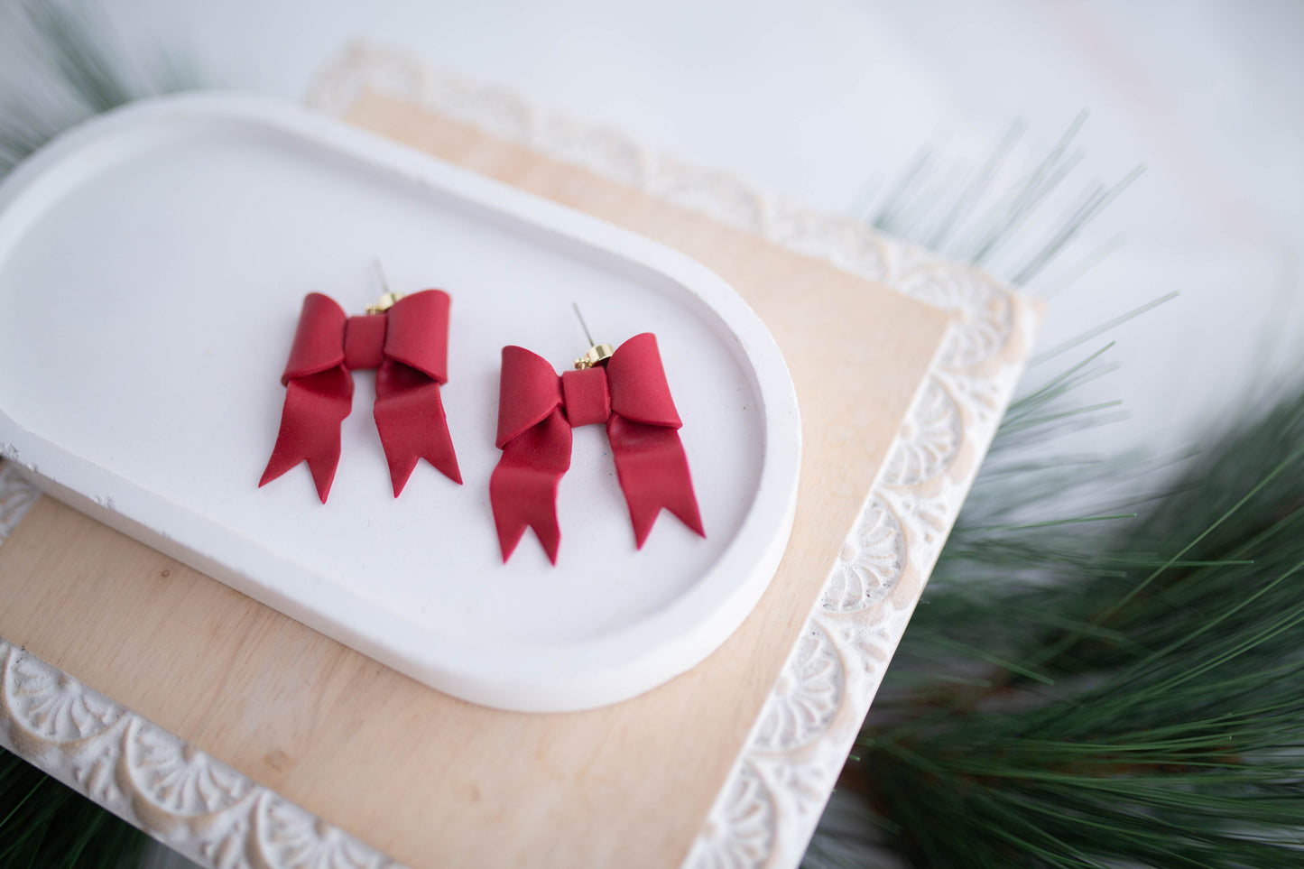 Clay Earrings | Festive Ribbon Dangles | Jingle+Joy Collection