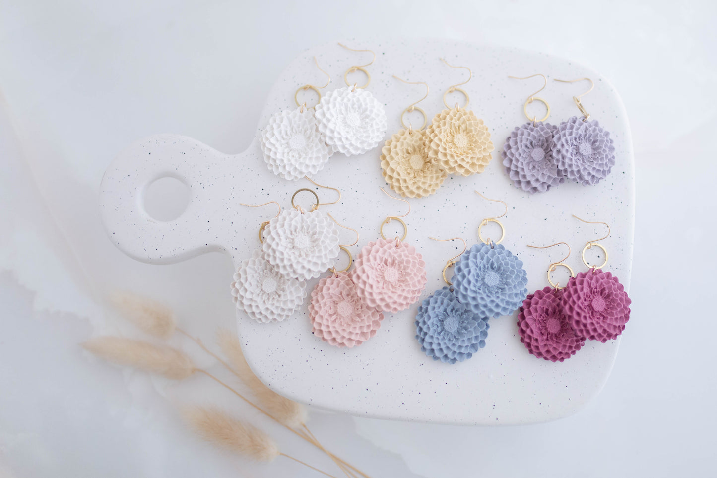 Clay Earrings | Large Dahlia Dangles