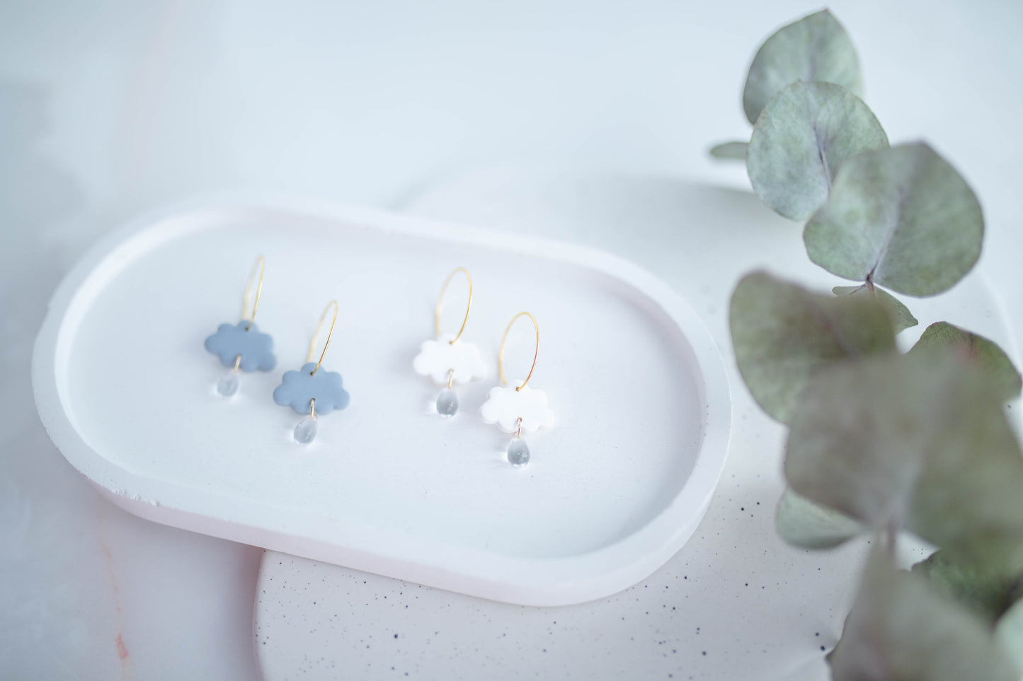 Clay Earrings | Mini Rain + Storm Cloud Hoops | In Bloom Collection