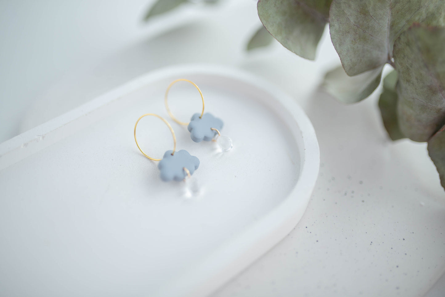 Clay Earrings | Mini Rain + Storm Cloud Hoops | In Bloom Collection