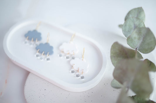 Clay Earrings | Rain + Storm Cloud Hoops | In Bloom Collection