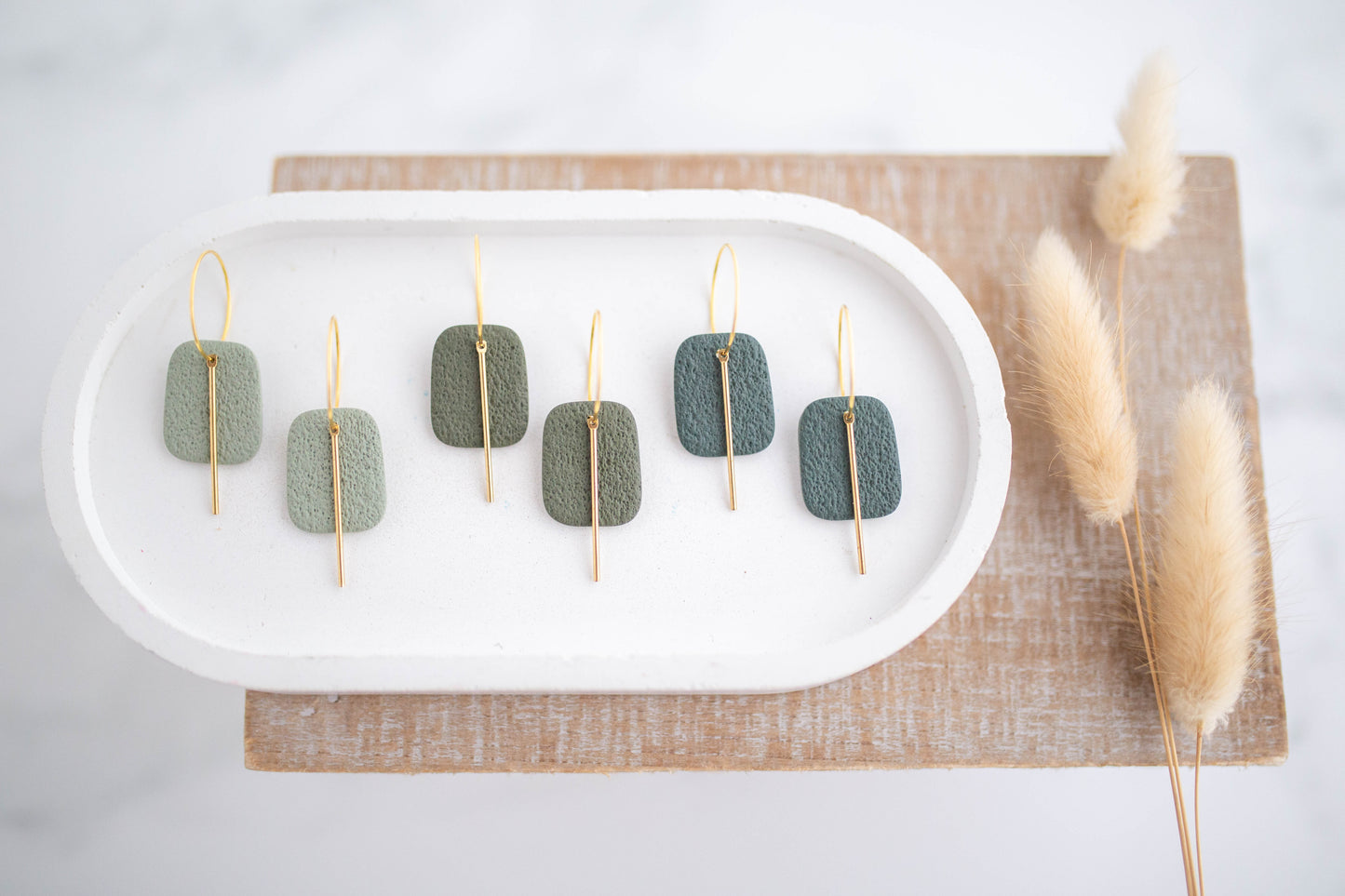 Clay Earrings | Simple Square Hoops | Botanica Collection