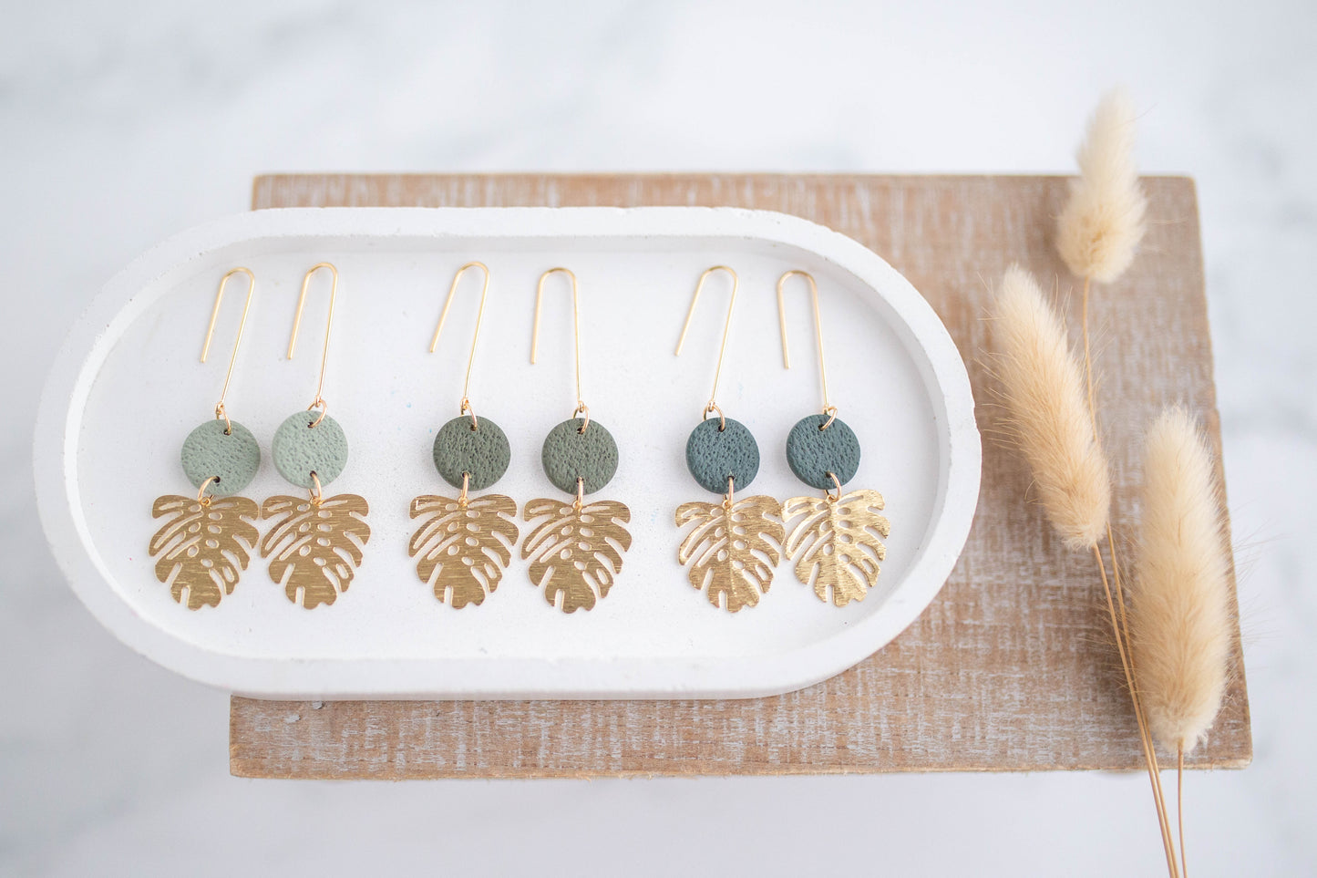 Clay Earrings | Monstera Longline Dangles | Botanica Collection