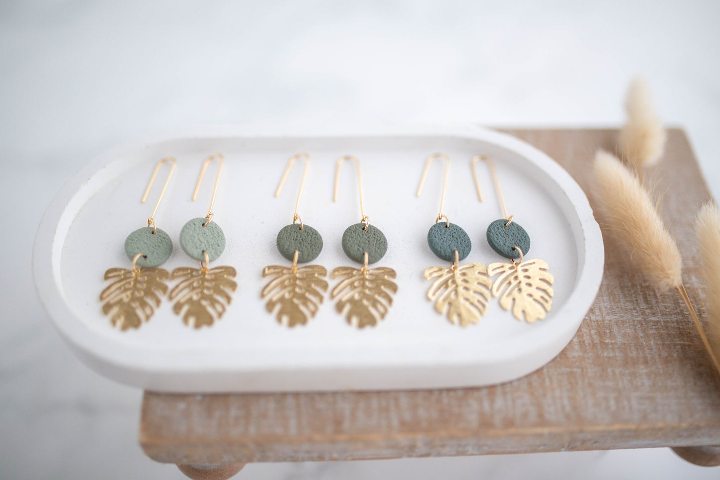 Clay Earrings | Monstera Longline Dangles | Botanica Collection