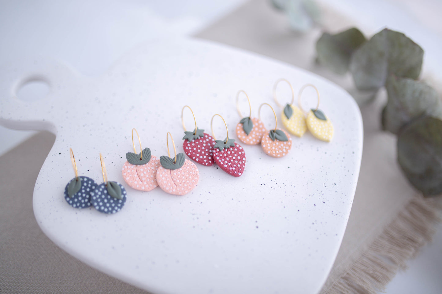 Clay Earrings | Fruit Mini Hoops | Picnic Basket Collection