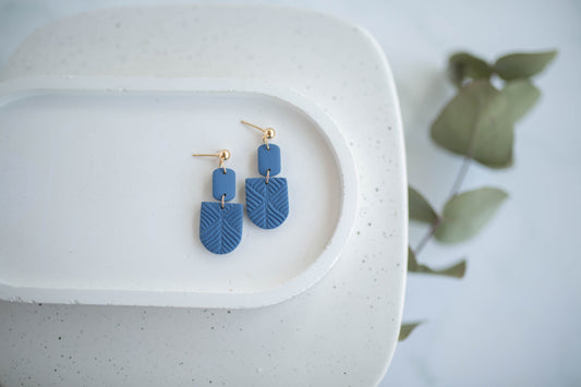 Clay Earrings | Indigo Geometric Dangles | Indigo Daydream Collection