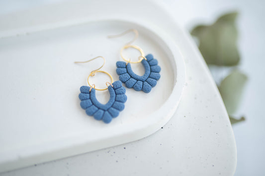 Clay Earrings | Indigo Scallop Dangles | Indigo Daydream Collection
