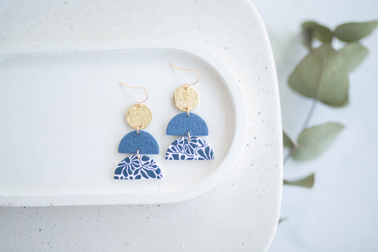 Clay Earrings | Floral Tiered Dangles | Indigo Daydream Collection