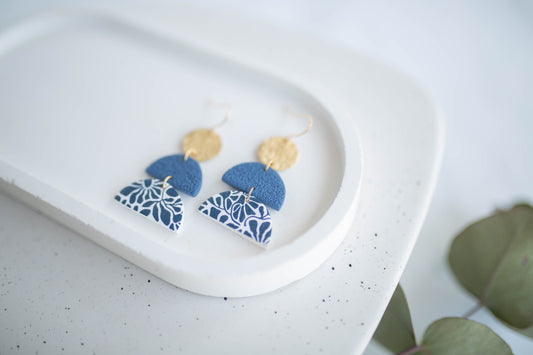 Clay Earrings | Floral Tiered Dangles | Indigo Daydream Collection