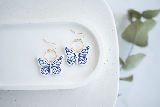 Clay Earrings | Indigo Butterfly Dangles | Indigo Daydream Collection