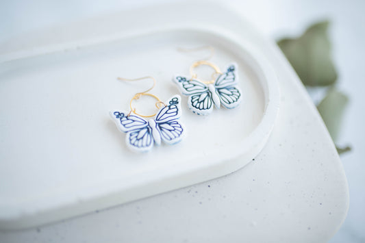 Clay Earrings | Indigo Butterfly Dangles | Indigo Daydream Collection