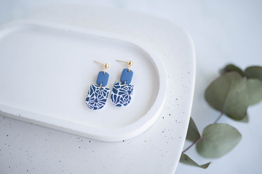 Clay Earrings | Floral Dangles | Indigo Daydream Collection