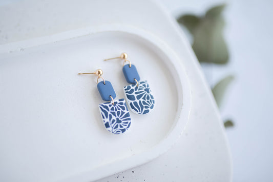 Clay Earrings | Floral Dangles | Indigo Daydream Collection