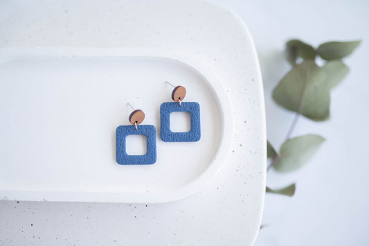 Clay Earrings | Indigo Square Dangles | Indigo Daydream Collection