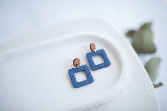 Clay Earrings | Indigo Square Dangles | Indigo Daydream Collection