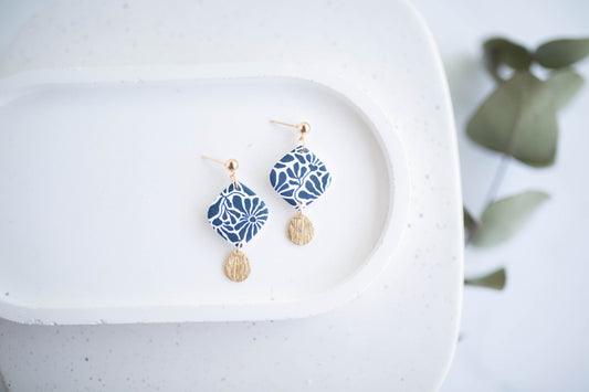 Clay Earrings | Indigo Floral Drops | Indigo Daydream Collection