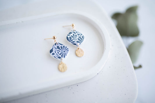 Clay Earrings | Indigo Floral Drops | Indigo Daydream Collection