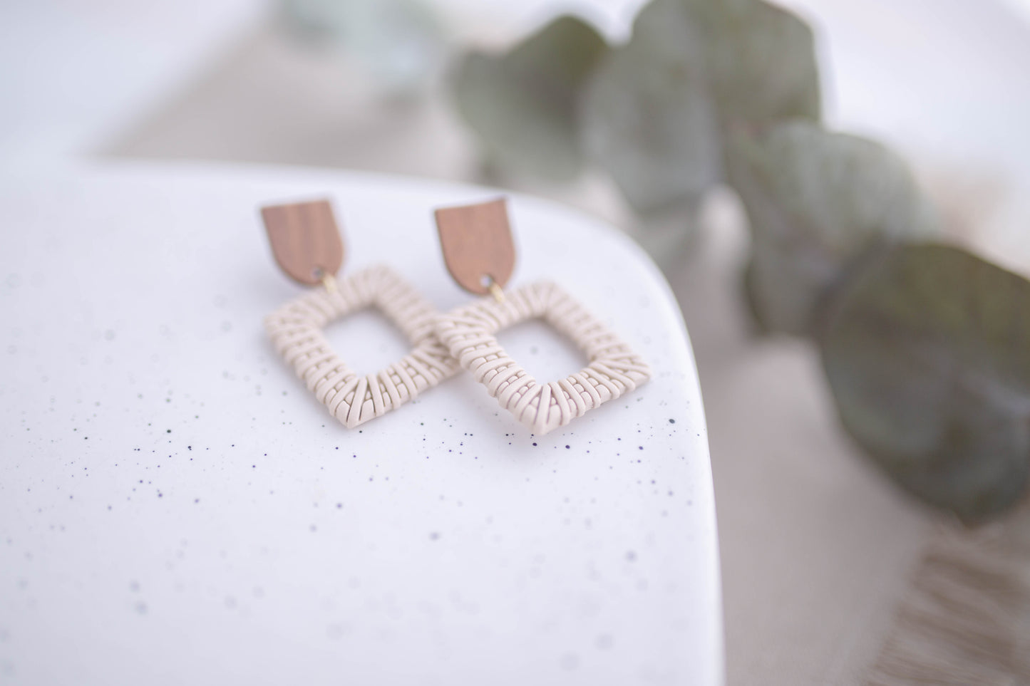Clay Earrings | Rattan Squares | Picnic Basket Collection