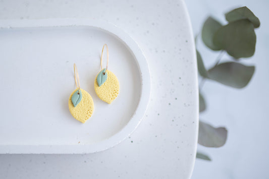 Clay Earrings | Sunshine Lemon Hoops | Indigo Daydream Collection