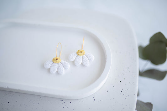 Clay Earrings | Sunshine Daisy Hoops | Indigo Daydream Collection