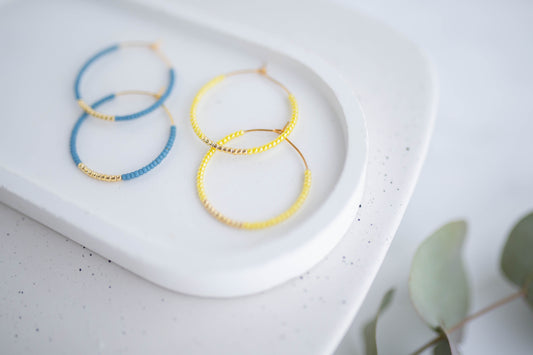 Beaded Earrings | Indigo & Sunshine Beaded Hoops | Indigo Daydream Collection