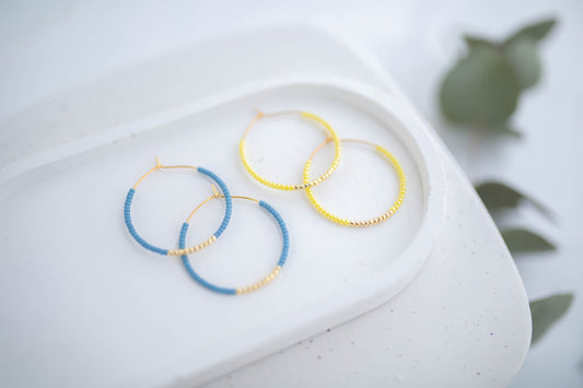 Beaded Earrings | Indigo & Sunshine Beaded Hoops | Indigo Daydream Collection