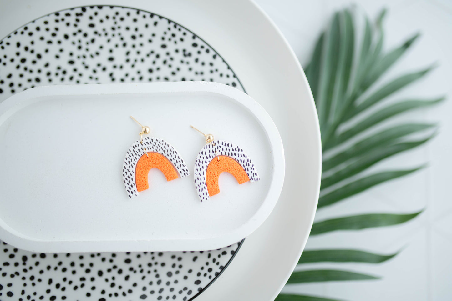 Clay Earrings | Polka Dot Double Arches | Neon+Noir Collection