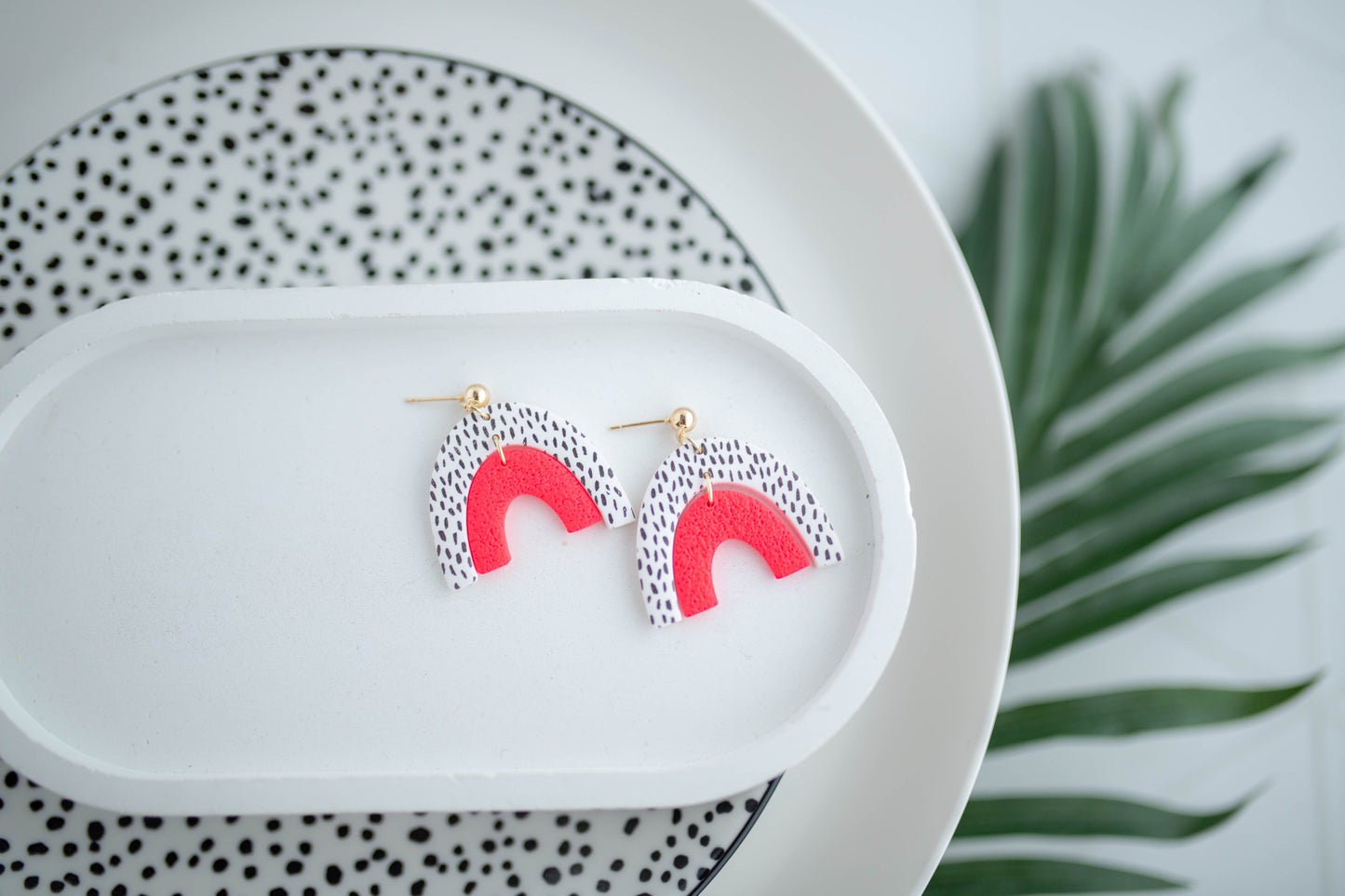 Clay Earrings | Polka Dot Double Arches | Neon+Noir Collection