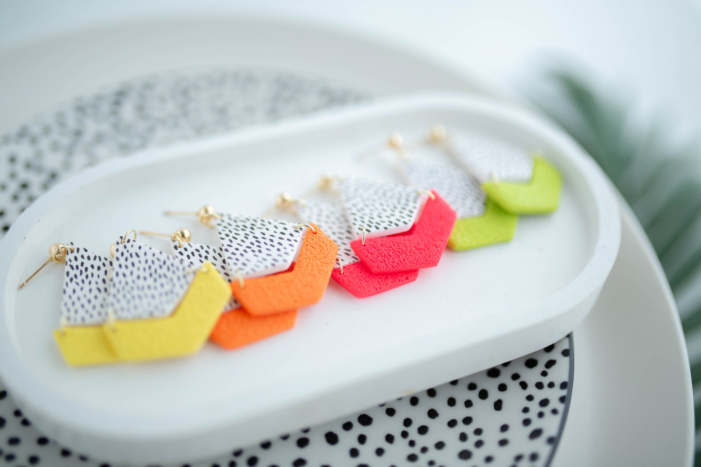 Clay Earrings | Polka Dot + Neon Dangles | Neon+Noir Collection