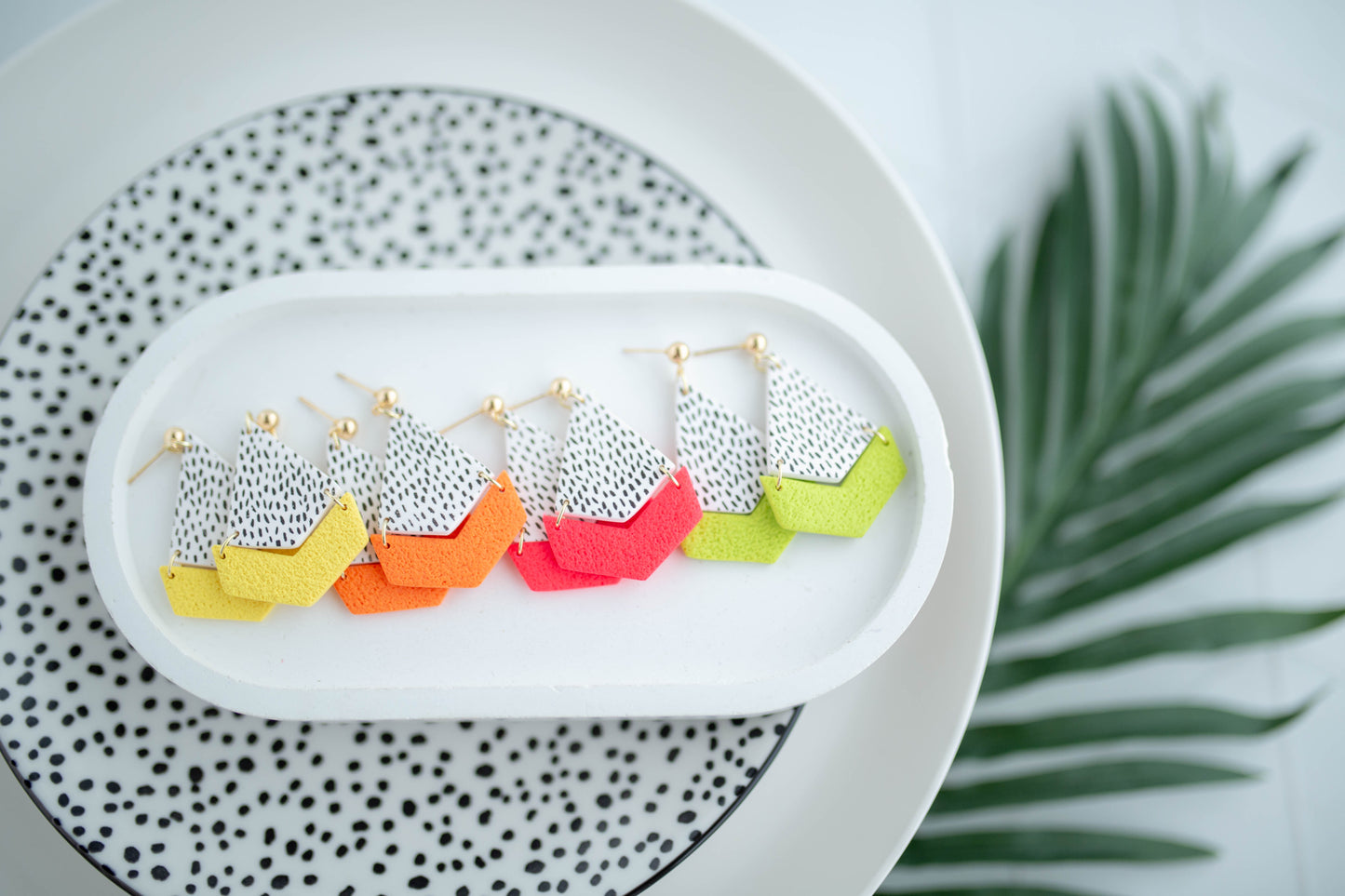 Clay Earrings | Polka Dot + Neon Dangles | Neon+Noir Collection