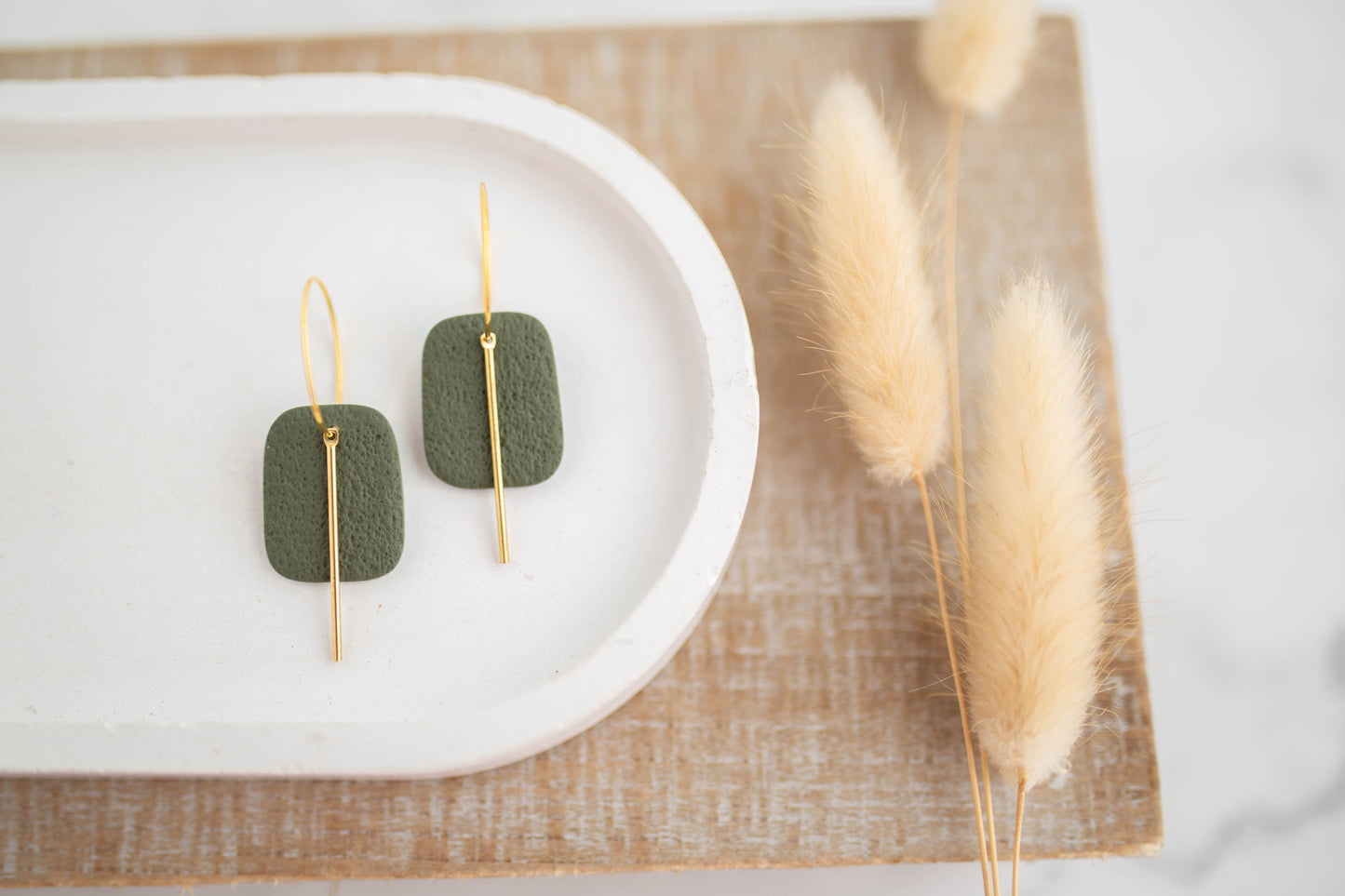 Clay Earrings | Simple Square Hoops | Botanica Collection