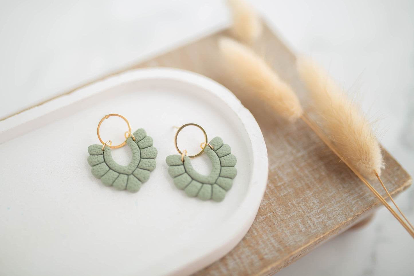 Clay Earrings | Scallop Dangles | Botanica Collection