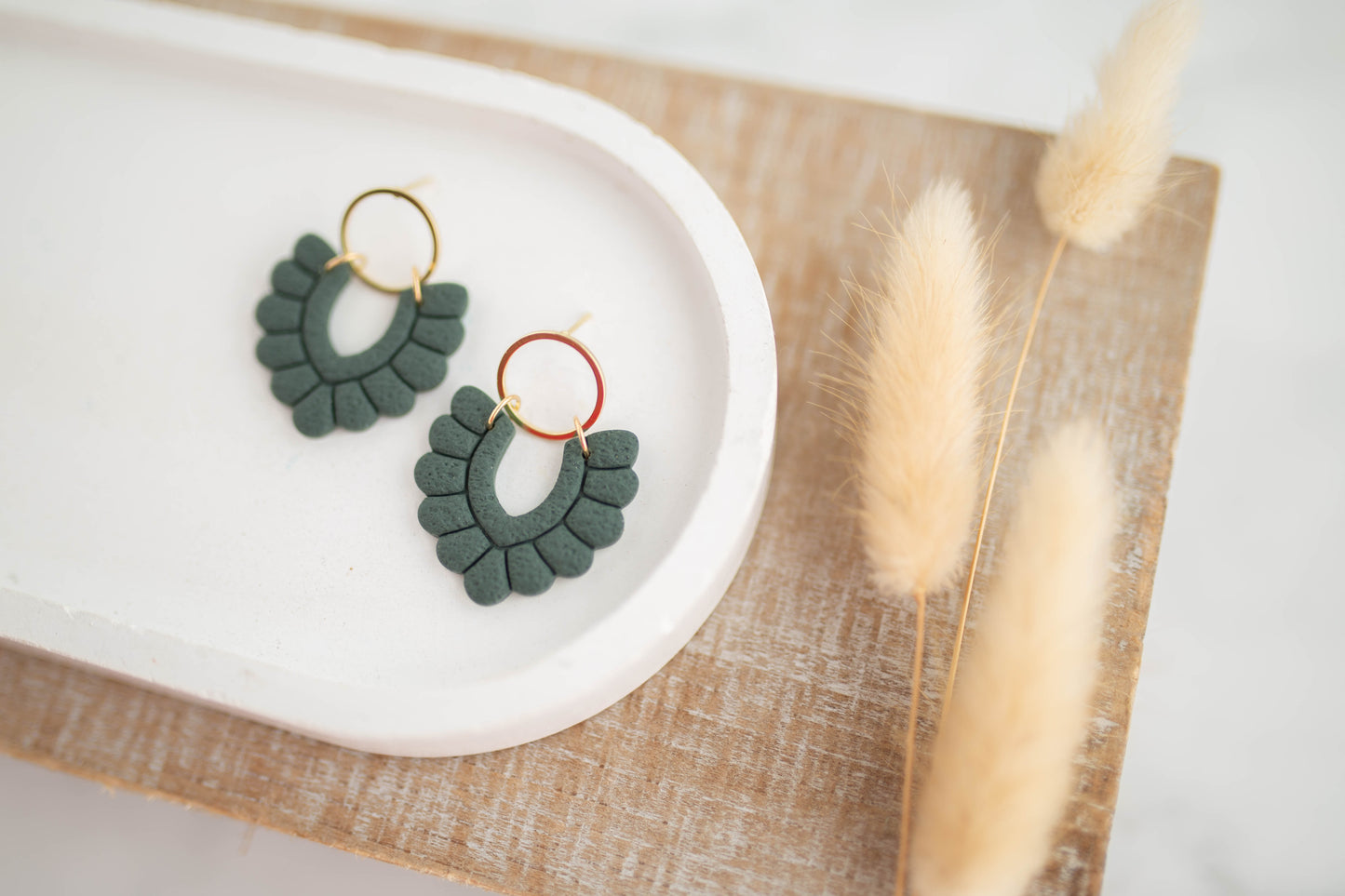 Clay Earrings | Scallop Dangles | Botanica Collection