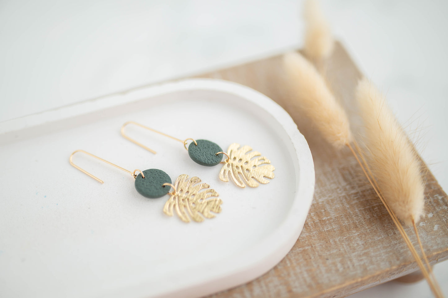 Clay Earrings | Monstera Longline Dangles | Botanica Collection