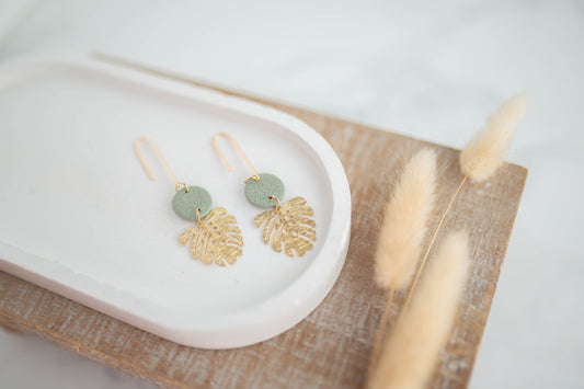 Clay Earrings | Monstera Longline Dangles | Botanica Collection