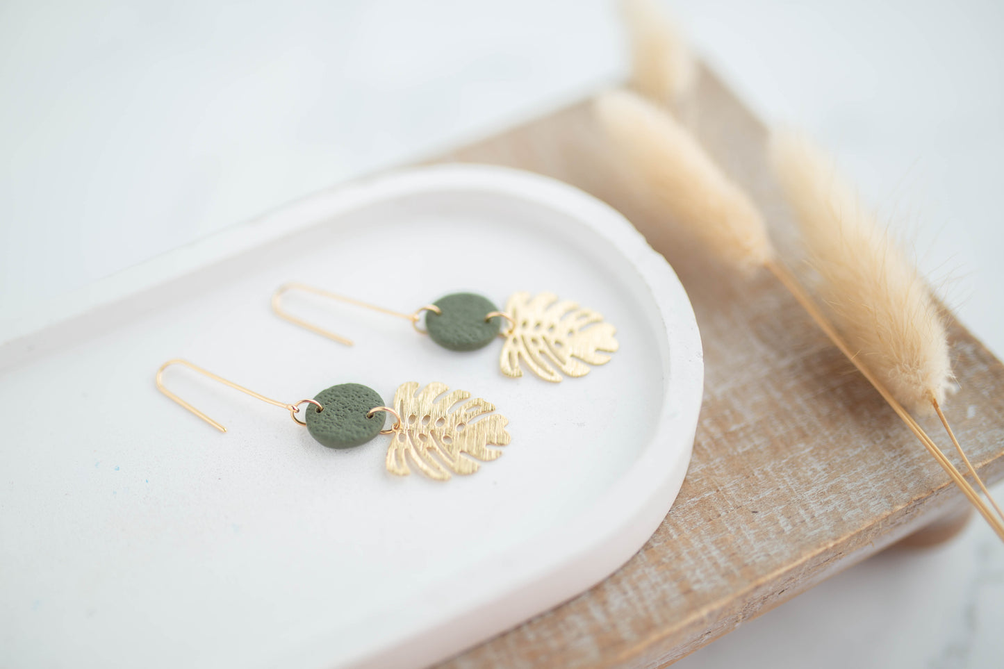 Clay Earrings | Monstera Longline Dangles | Botanica Collection