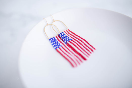 Beaded earrings | USA fringe (Large) | Patriotic Collection