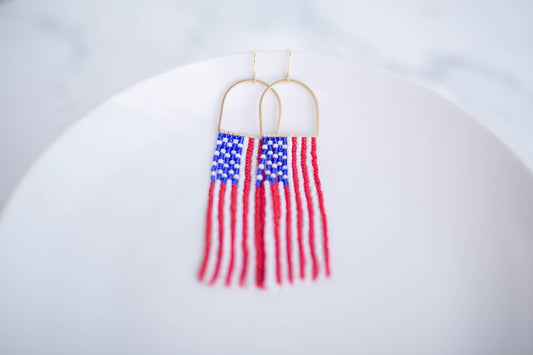 Beaded earrings | USA fringe (Large) | Patriotic Collection