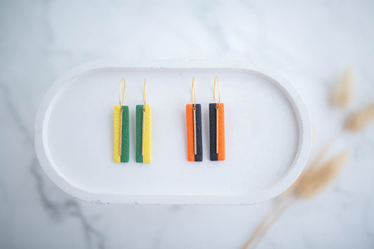 Clay Earrings | Game Day Half n Half Simple Rectangle Hoops | Civil War Collection