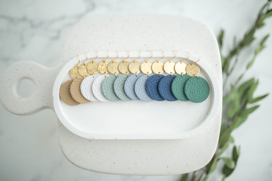 Clay Earrings | Circle Imprint Dangles ( Lg ) | Earth+Sky Collection