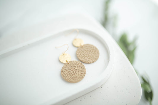 Clay Earrings | Circle Imprint Dangles ( Lg ) | Earth+Sky Collection