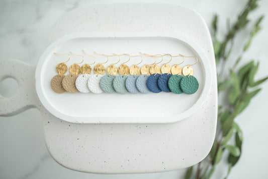 Clay Earrings | Circle Imprint Dangles ( Sm ) | Earth+Sky Collection