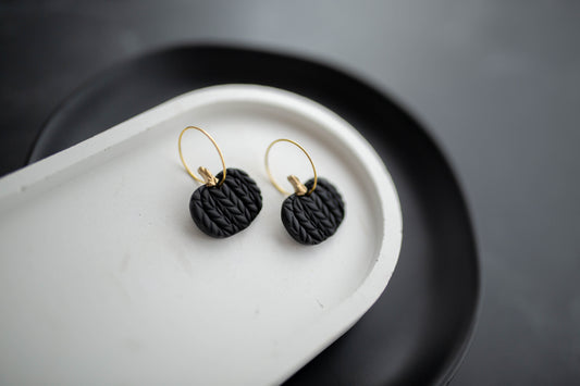 Clay Earrings | Black + Gold Pumpkin Hoops | Boo Collection