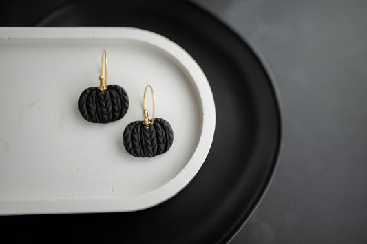 Clay Earrings | Black + Gold Pumpkin Hoops | Boo Collection