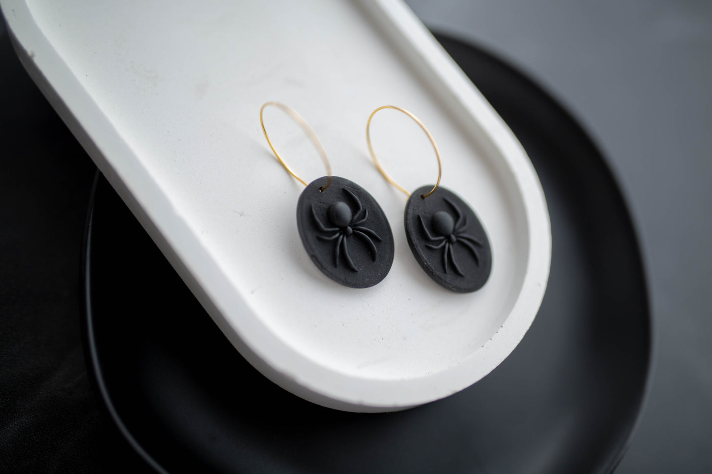 Clay Earrings | Black Widow Hoops | Boo Collection