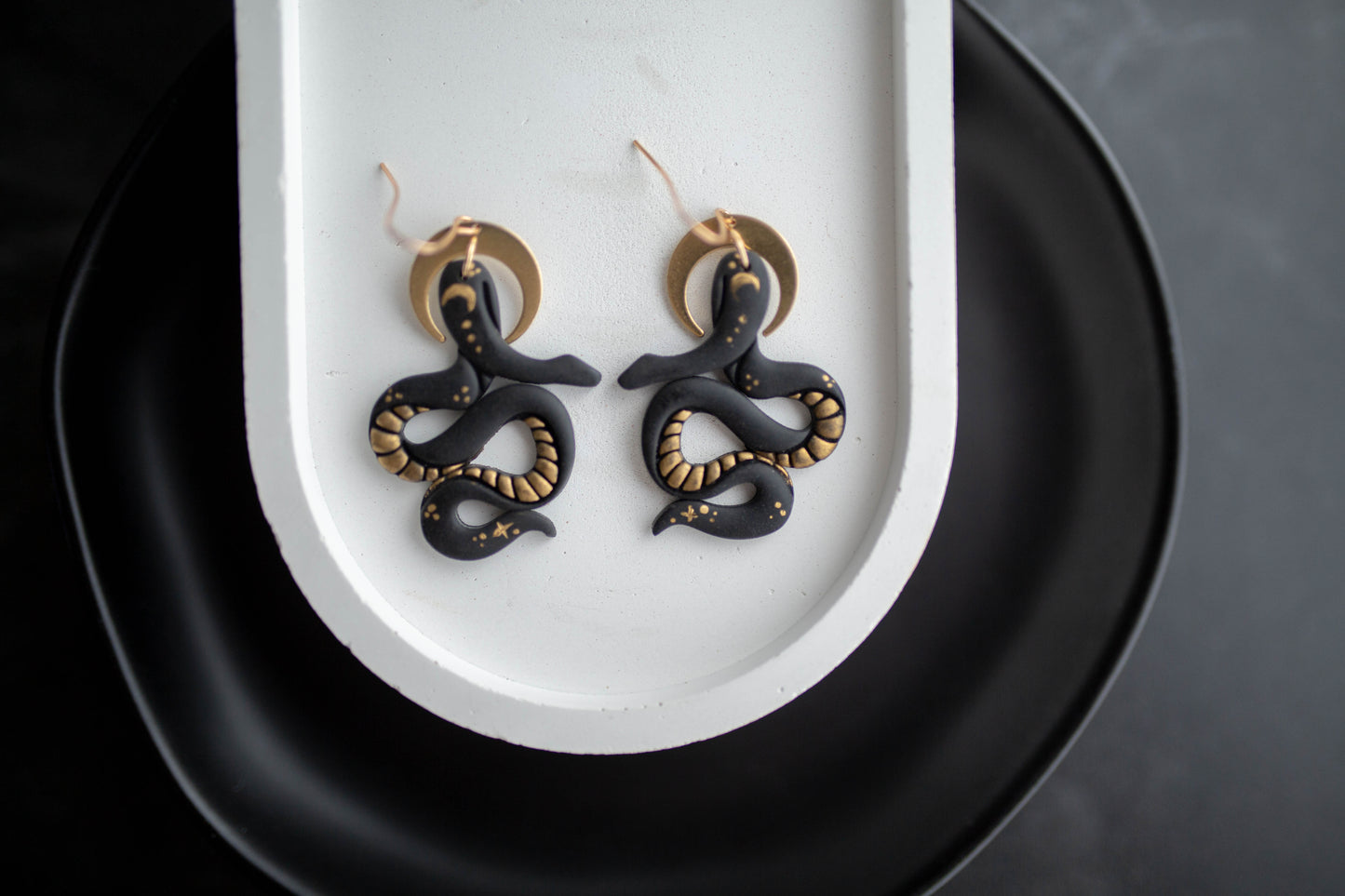 Clay Earrings | Black + Gold Serpents | Boo Collection