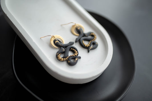 Clay Earrings | Black + Gold Serpents | Boo Collection