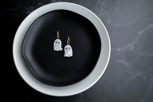 Clay Earrings | Floral Ghost Hoops | Boo Collection